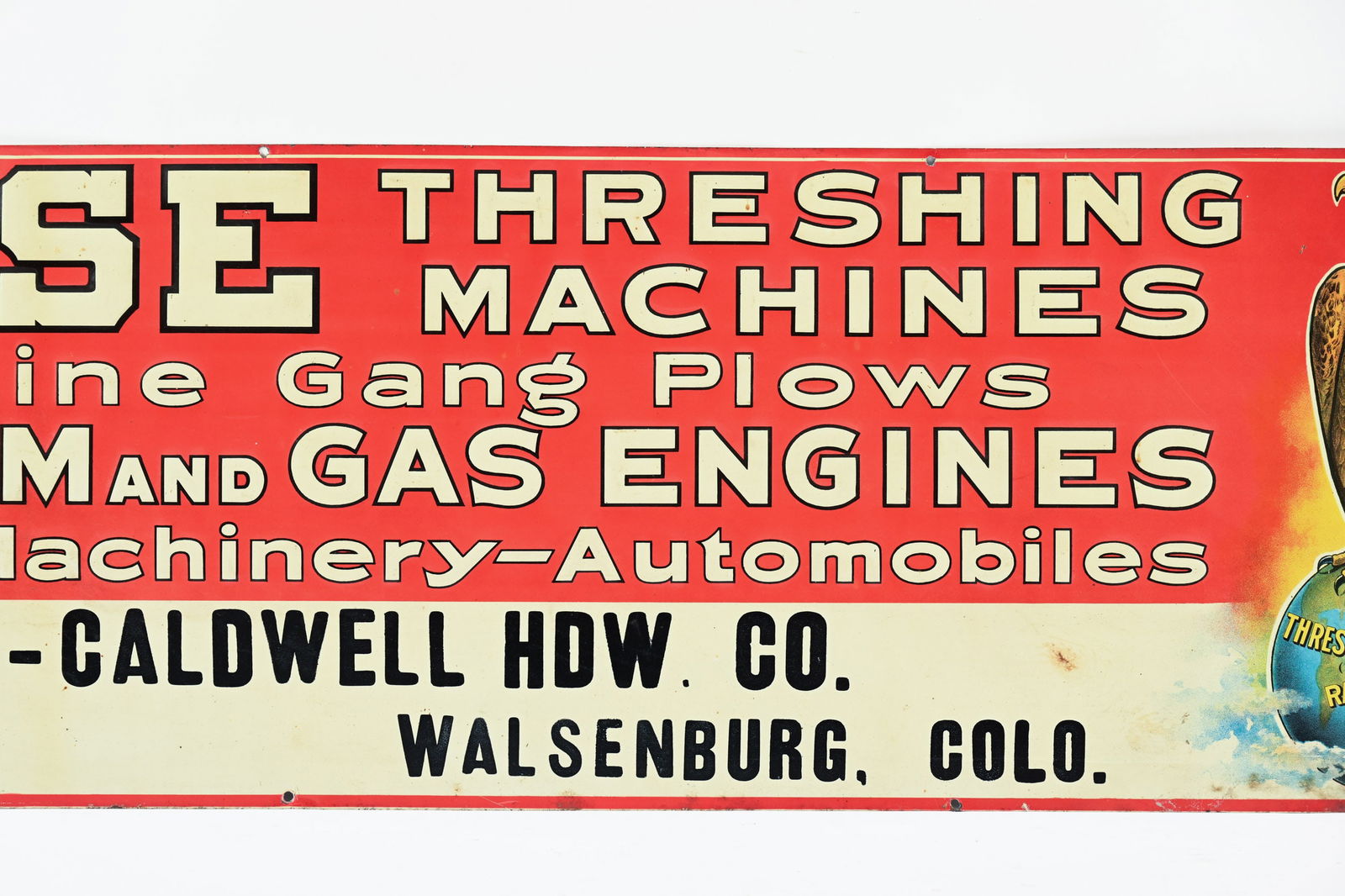 EARLY CASE THRESHING MACHINES EMBOSSED TIN SIGN - 3