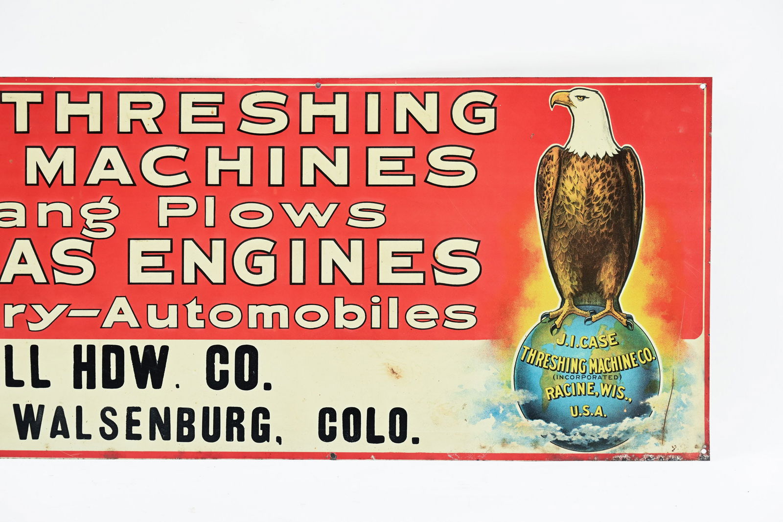 EARLY CASE THRESHING MACHINES EMBOSSED TIN SIGN - 4