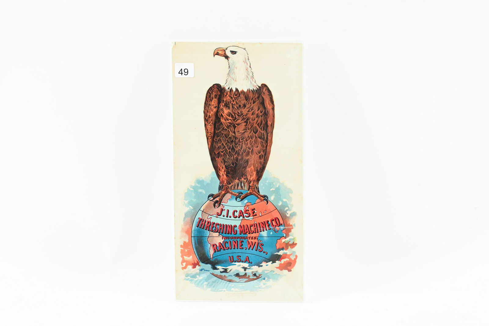 J.I. CASE THRESHING MACHINE "OLD ABE" WATER DECAL: ORIGINAL J.I. CASE THRESHING MACHINE "OLD ABE" WATER DECAL MARKED PALM BROS CO. NEW YORK-CINCINNATI-CHICAGO 7"X13.5" *ALL ITEMS GUARANTEED AUTHENTIC BY SHACKELTON AUCTIONS UNLESS OTHERWISE SPECIFIED