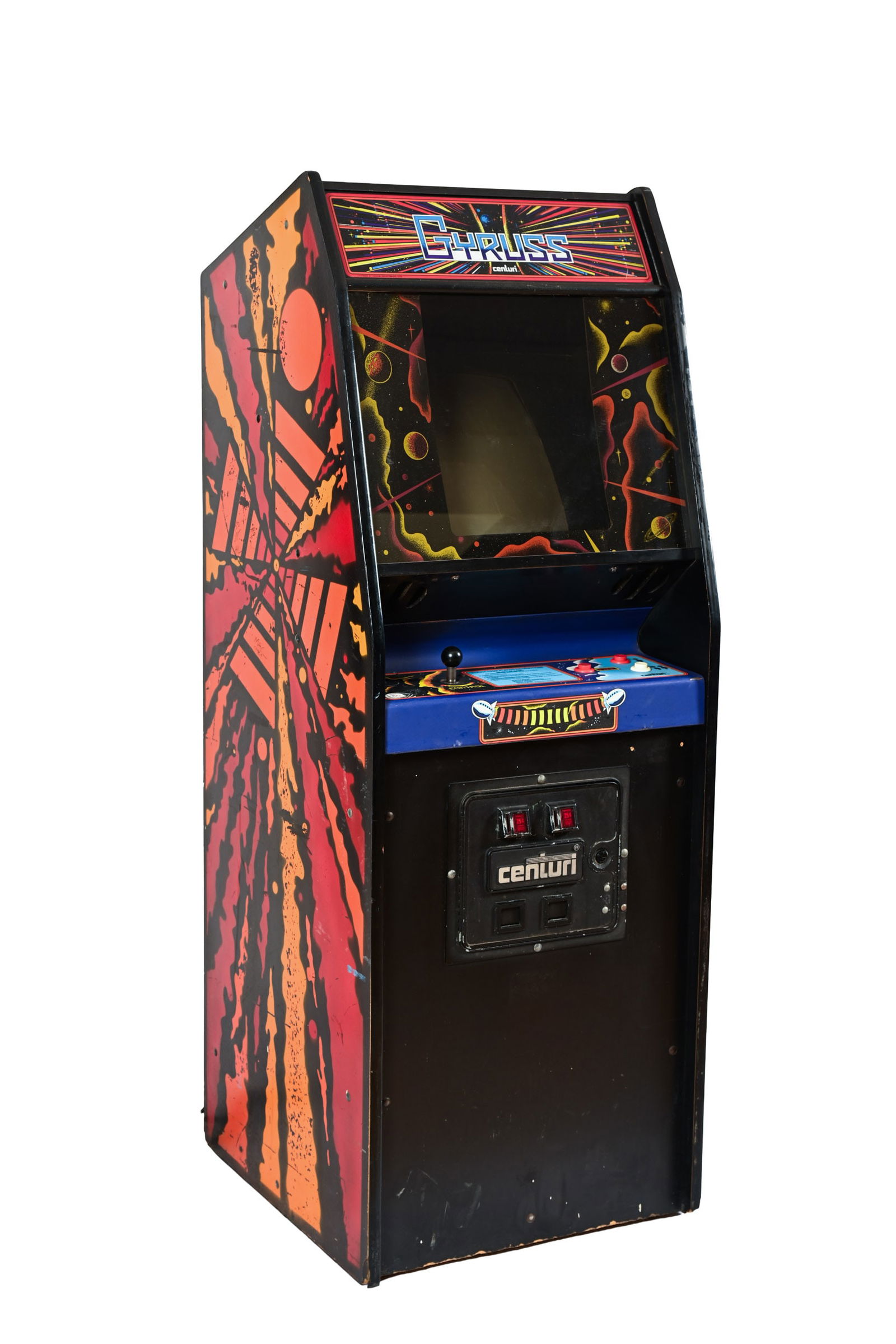 1983 CENTURI GYRUSS ARCADE GAME: 1983 CENTURI GYRUSS ARCADE GAME KONAMI INDUSTRY CO. LTD. ORIGINAL CONDITION CABINET IN GOOD CONDITION WITH SOME SIGNS OF PAINT LOSS ON BOTH SIDES FULLY WORKING CONDITION SWITCHING POWER SUPPLY