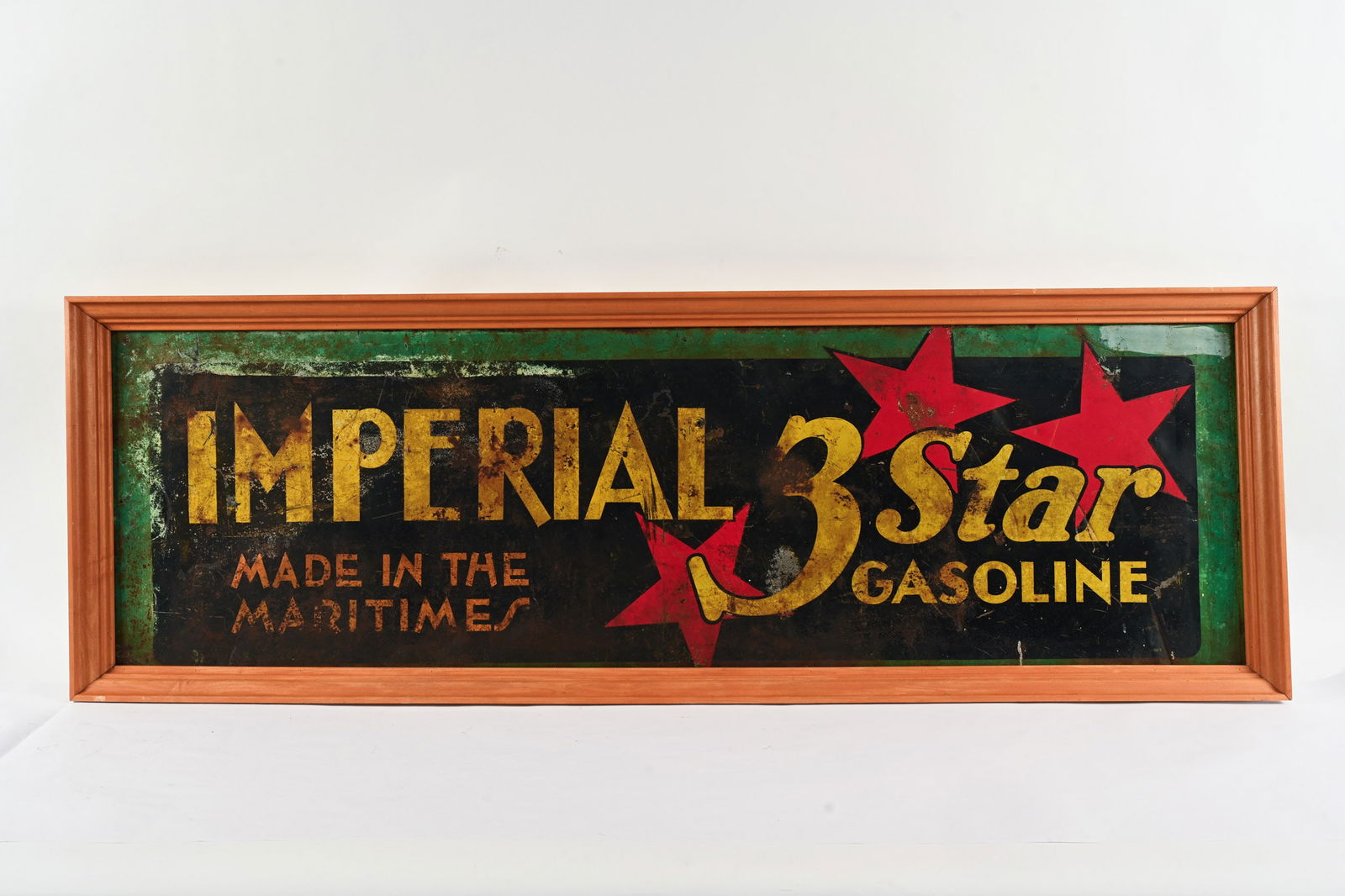EARLY IMPERIAL THREE STAR TIN DEALER SIGN: EARLY IMPERIAL THREE STAR "MADE IN THE MARITIMES" TIN DEALER SIGN NOT MARKED RARE MADE IN THE MARITIMES VERSION RETAINS GOOD COLOURS AND DISPLAYS WELL FIELD SHOWS PAINT LOSS, OXIDATION AND SLIGHT