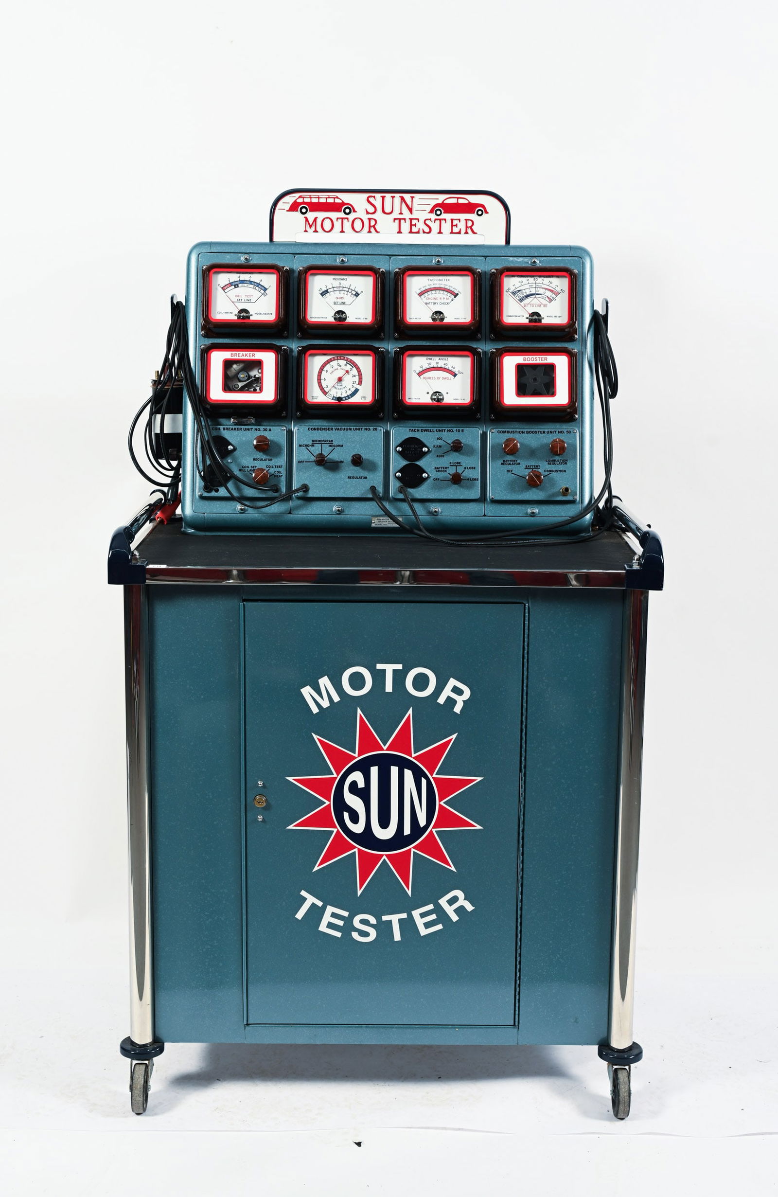 RESTORED SUN MOTOR TESTER MODEL 1514: RESTORED SUN MOTOR TESTER MODEL 1514 PROFESSIONALLY RESTORED 33"X22"X58"
