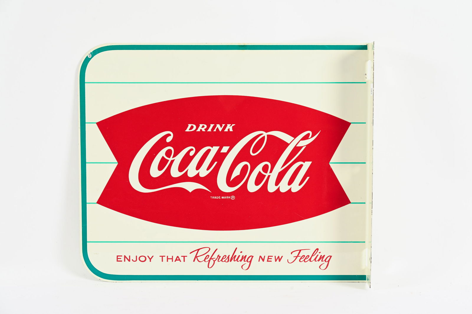 1950'S COCA-COLA FISHTAIL D/S PAINTED METAL FLANGE (1 of 5)