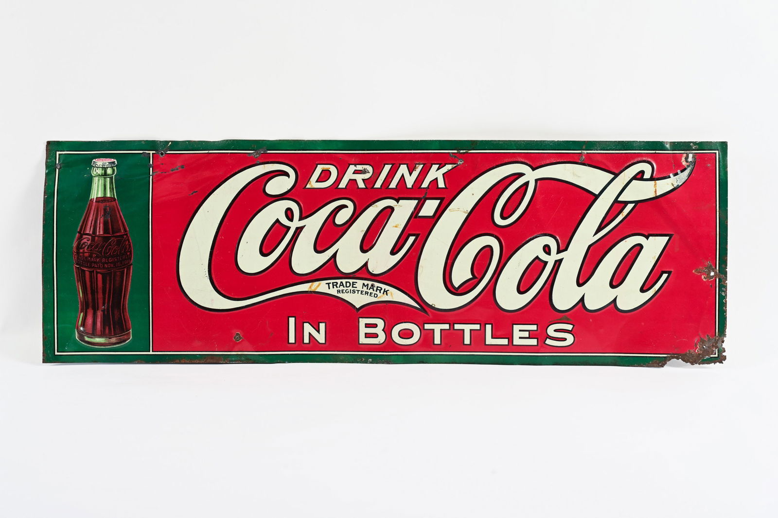 1930'S DRINK COCA-COLA IN BOTTLES EMBOSSED TIN SIGN (1 of 5)