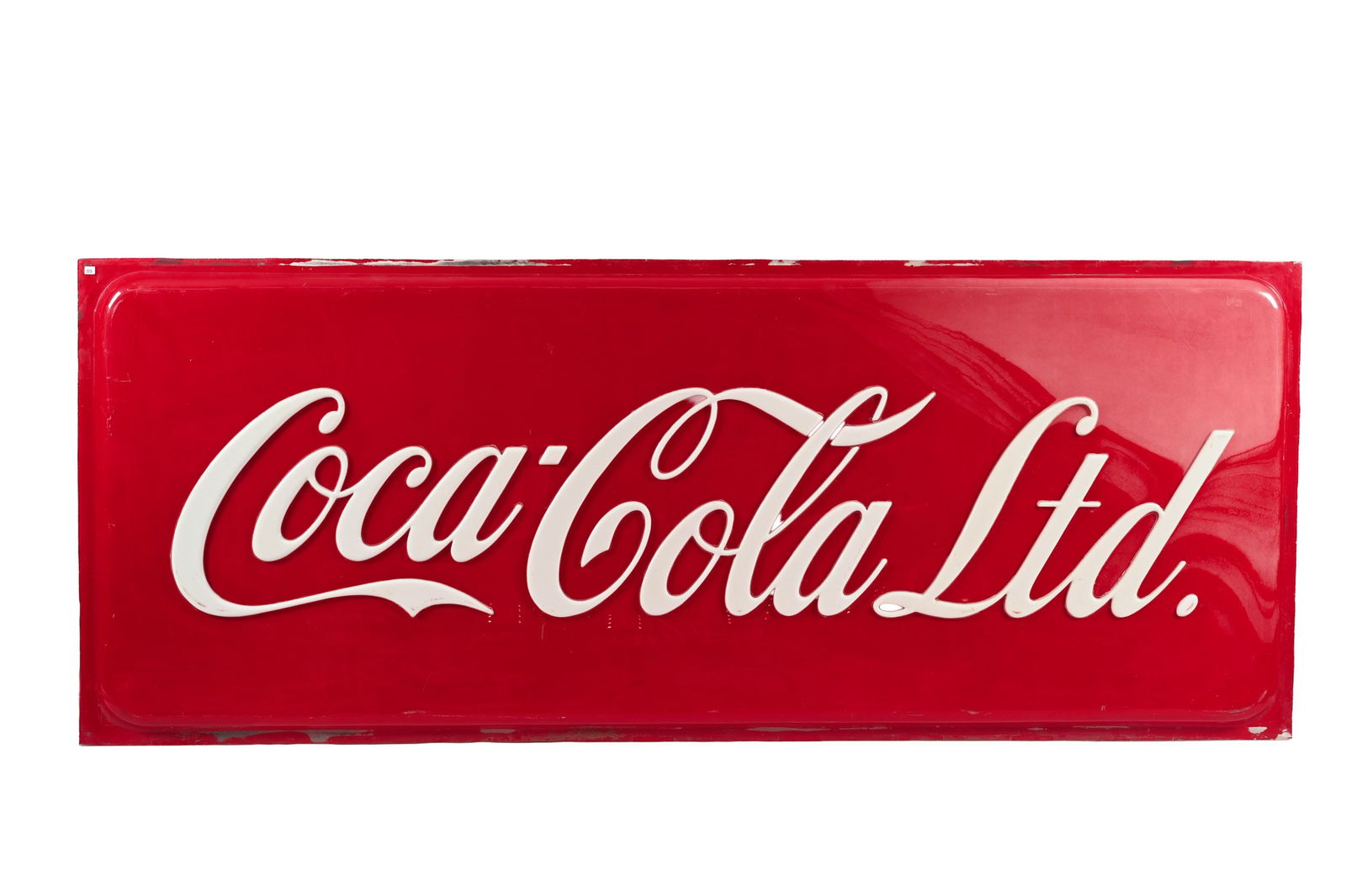 COCA-COLA LIMITED LEXAN LIGHTED FACTORY SIGN PANEL: LARGE COCA-COLA LIMITED EMBOSSED LEXAN LIGHTED FACTORY SIGN PANEL NOT MARKED SIGN PANEL ONLY GOOD CONDITION WITH OVERALL STRONG COLOURS SHOWS SOME SURFACE SCRATCHES IN FIELD AND HAZING TO TOP
