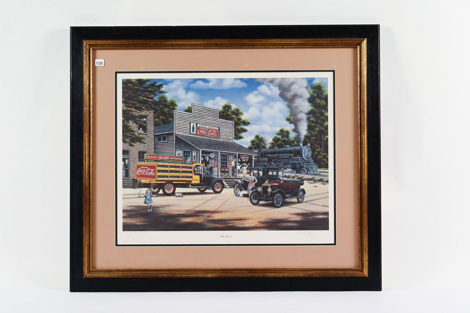 SIGNED PAULA RENFROE " ALL ABOARD" PRINT: FRAMED NUMBERED AND SIGNED PAULA RENFROE " ALL ABOARD" PRINT 288/1500 WITH COA 34"X30"