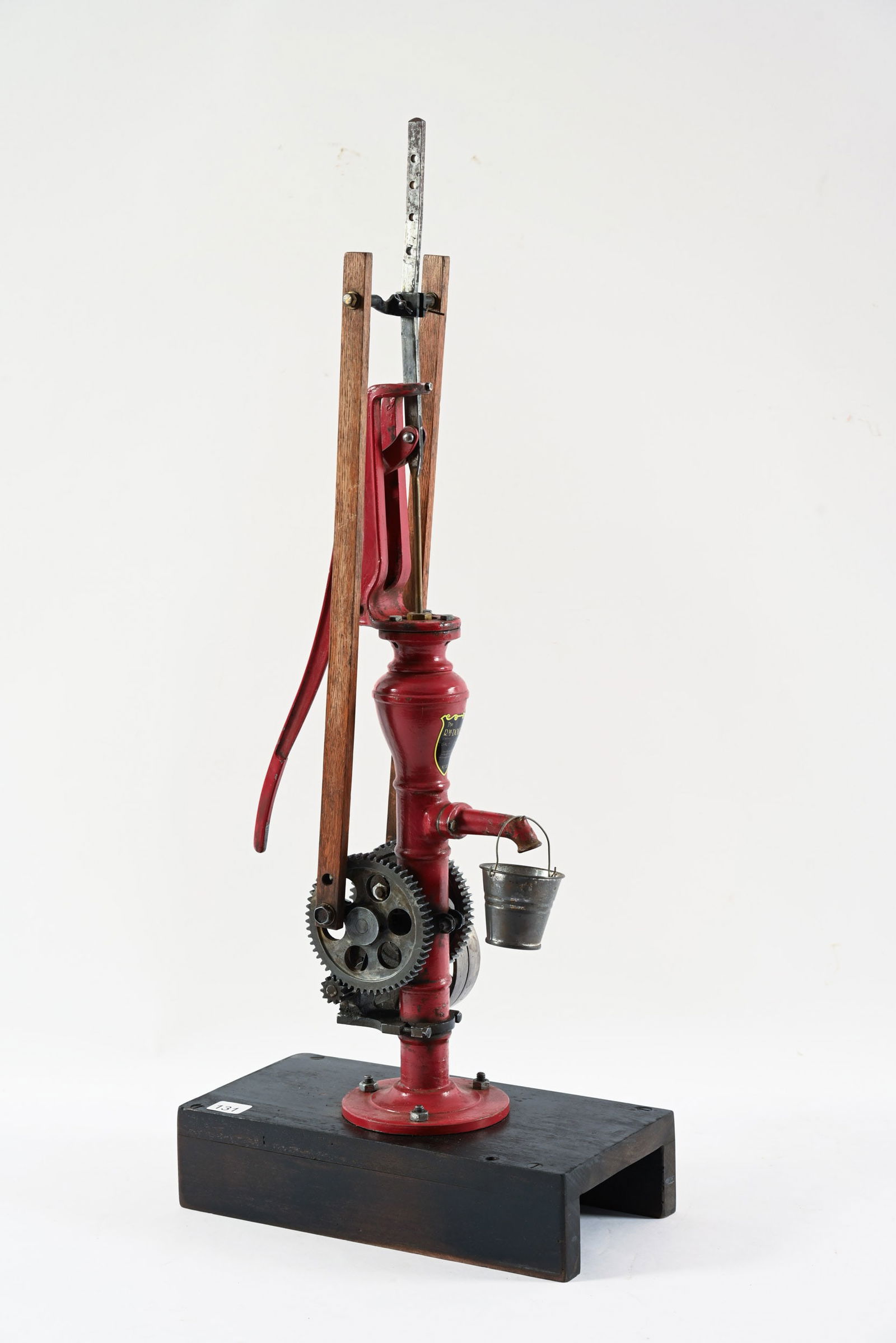 CAST SALESMAN SAMPLE WELL PUMP: CAST SALESMAN SAMPLE WELL PUMP MOUNTED ON WOODEN BASE R. MCDOUGALL DECAL ADDED 24" *ALL ITEMS GUARANTEED AUTHENTIC BY SHACKELTON AUCTIONS UNLESS OTHERWISE SPECIFIED