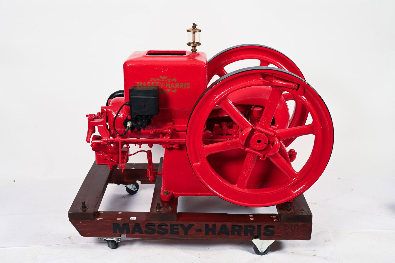 RESTORED MASSEY-HARRIS 4.5 HP STATIONARY ENGINE: RESTORED MASSEY-HARRIS 4.5 HP STATIONARY ENGINE BRASS ID TAG MARKED MASSEY-HARRIS CO LTD. TORONTO CANADA TYPE 2, 4.5 HP, 550 RPM PROFESSIONALLY RESTORED WITH CUSTOM MADE ROLLING CART HAS