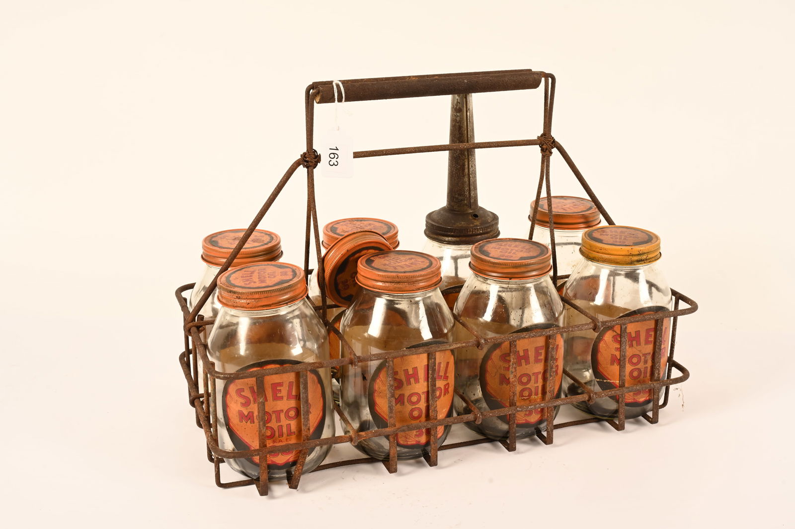 EIGHT SHELL MOTOR OIL QUART BOTTLES WITH CARRIER (1 of 12)