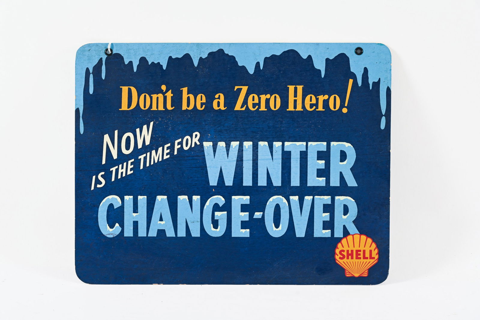 SHELL WINTER CHANGE-OVER CARDBOARD RACK SIGN: SHELL WINTER CHANGE-OVER CARDBOARD RACK SIGN NOT MARKED GOOD CONDITION WITH SLIGHT WEAR 14"X11"