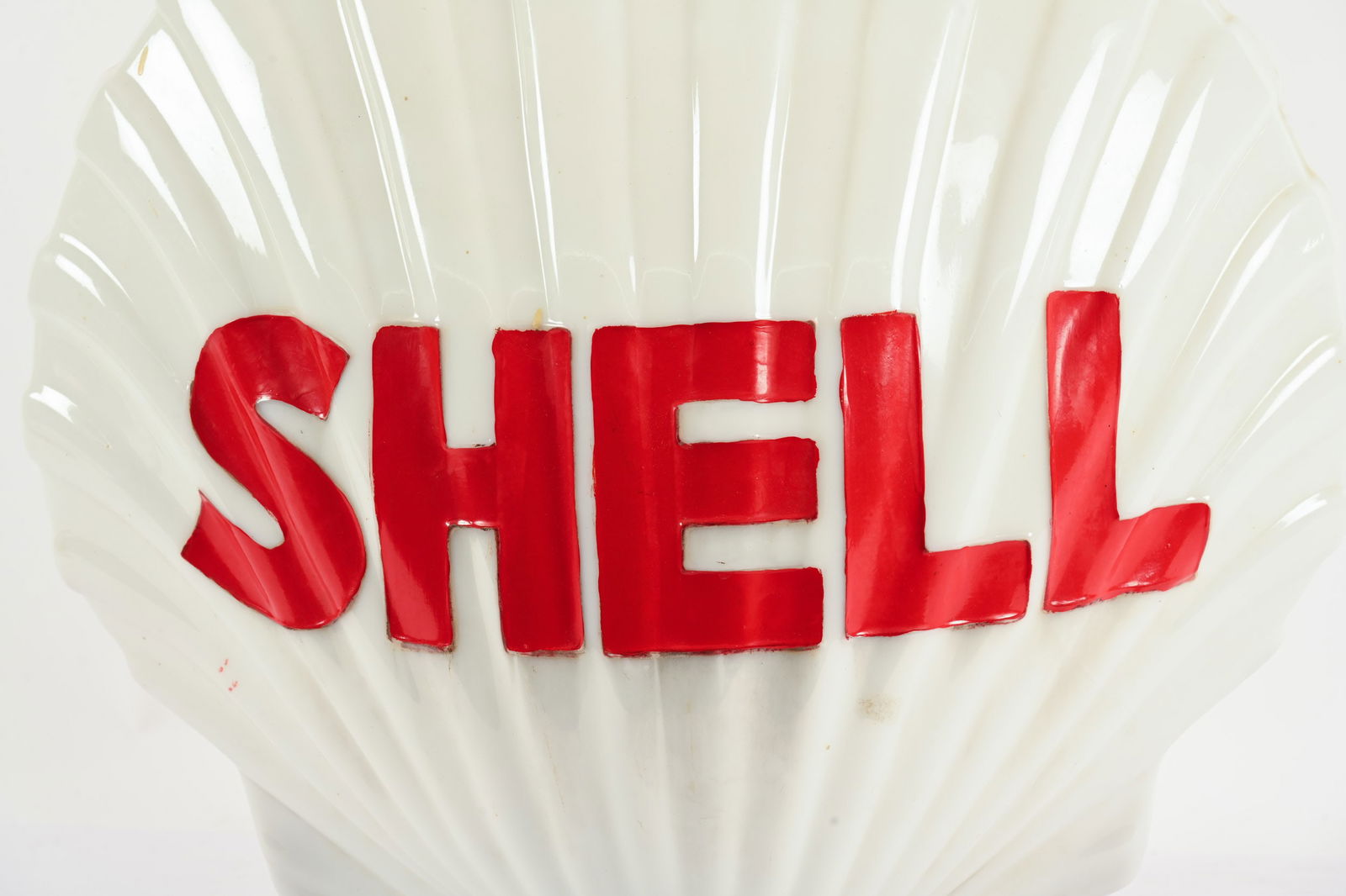 SHELL 2 PC MILK GLASS "CLAM SHELL" GAS PUMP GLOBE - 6