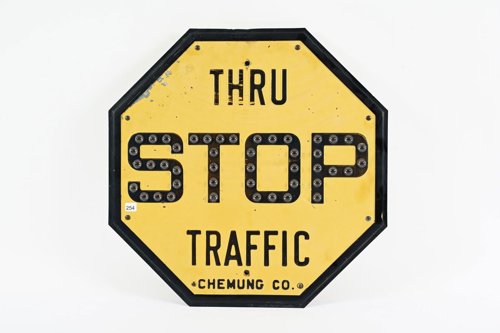 EARLY CATS-EYE EMBOSSED METAL THRU TRAFFIC STOP SIGN (1 of 6)