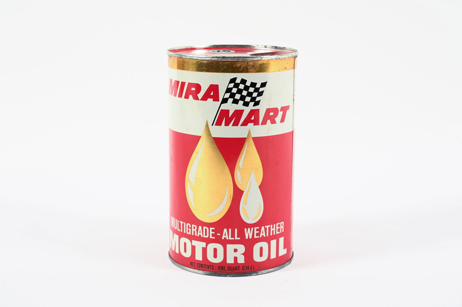 MIRA MART MULTIGRADE MOTOR OIL IMPERIAL QT CAN: MIRA MART MULTIGRADE ALL-WEATHER MOTOR OIL IMPERIAL QUART CAN MIRACLE MART MONTREAL, CANADA GOOD CONDITION SHOWS MINOR WEAR FULL