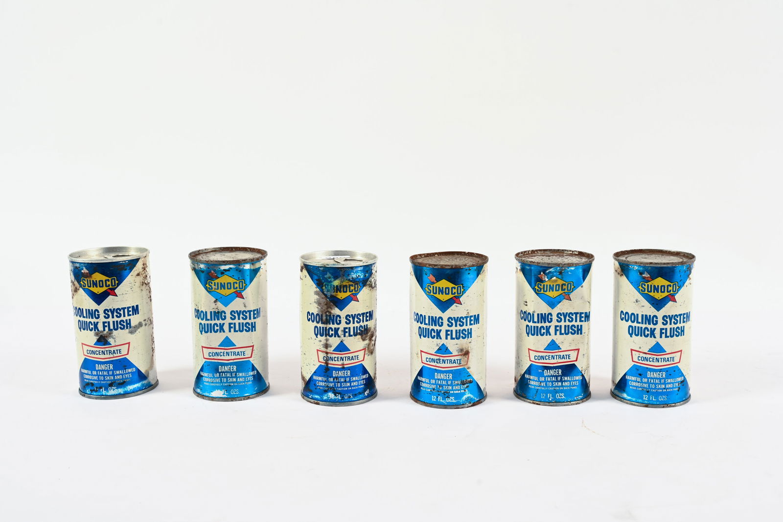 SIX SUNOCO COOLING SYSTEM QUICK FLUSH 12 OZ CANS: SIX SUNOCO COOLING SYSTEM QUICK FLUSH 12 OZ CANS ALL SHOW WEAR AND DENTING FULL