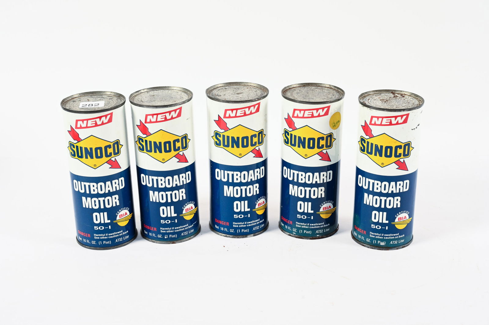 FIVE SUNOCO OUTBOARD MOTOR OIL PINT CANS (1 of 6)