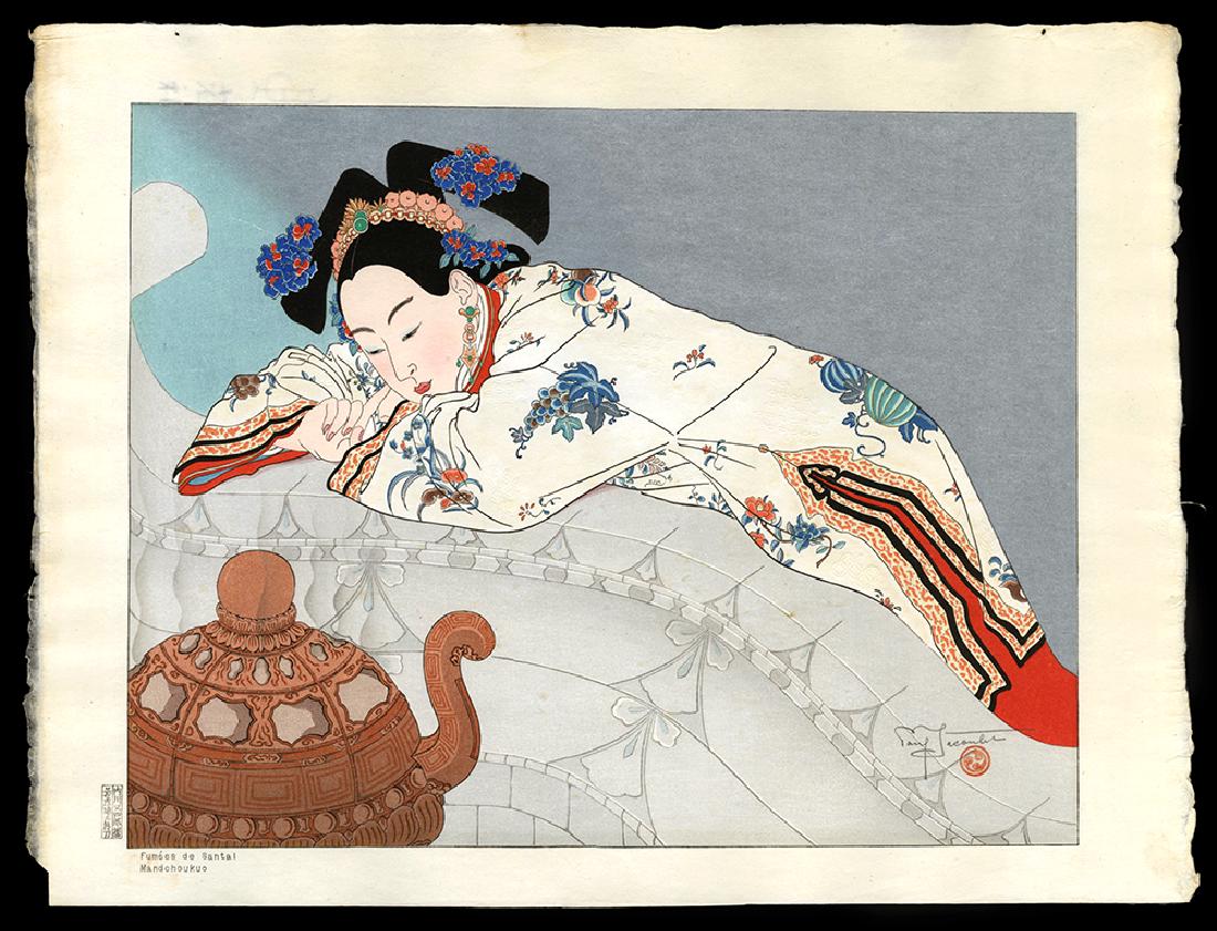 Paul Jacoulet - Japanese Print: Artist: Jacoulet, Paul, 1902-1960 Title: Fumees De Santal. Mandchoukuo Edition: 156/250 Date: 1940 Medium: woodblock Dimensions: 11 5/8 x 15 1/4 inches Illus