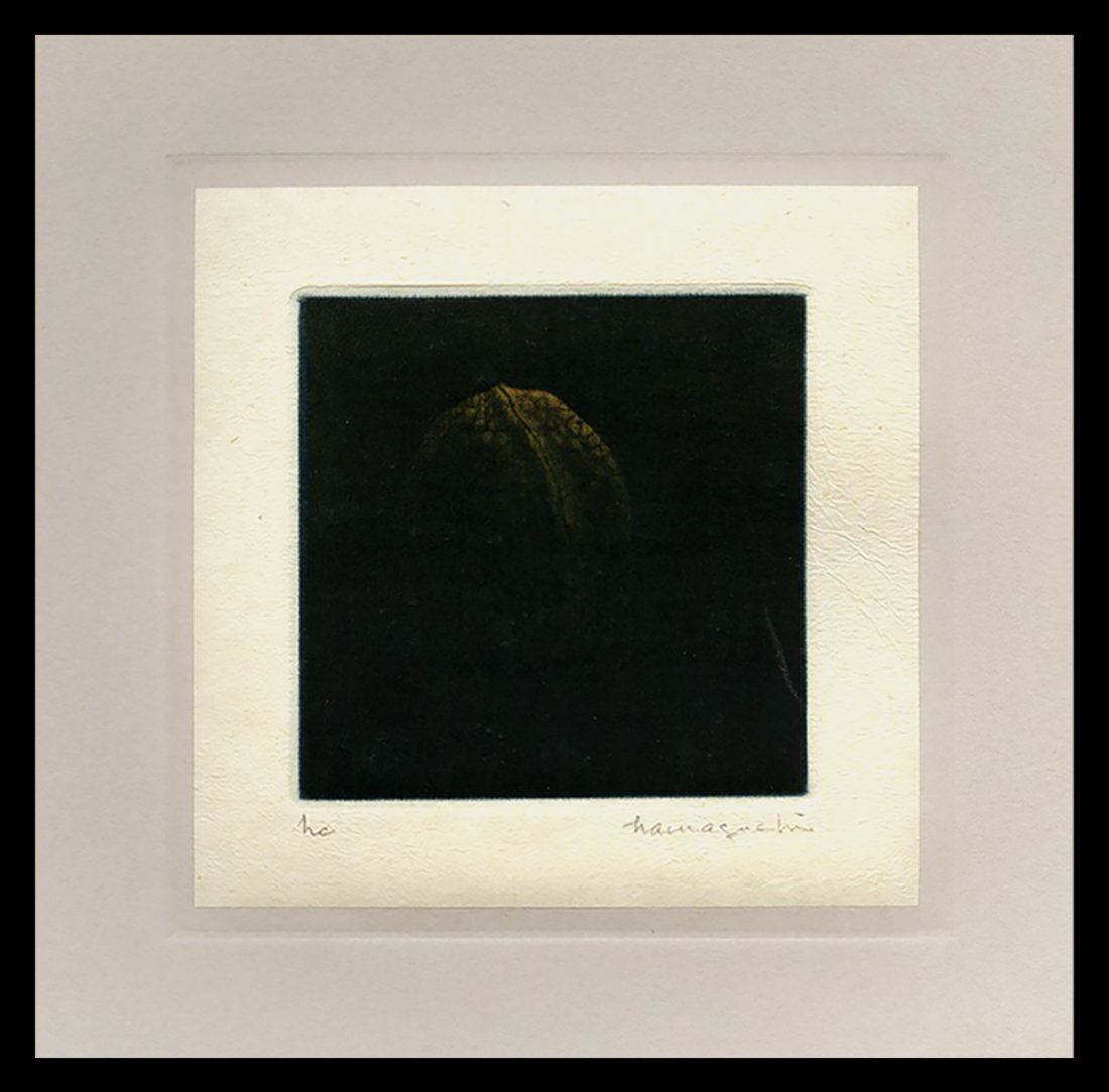 Yozo Hamaguchi - Japanese Print: Artist: Hamaguchi, Yozo, 1909-2000 Title: Amber Walnut Edition: HC Date: 1982-89 Medium: color mezzotint Dimensions: 3 3/8 x 3 3/8 inches Illustrated: Ha