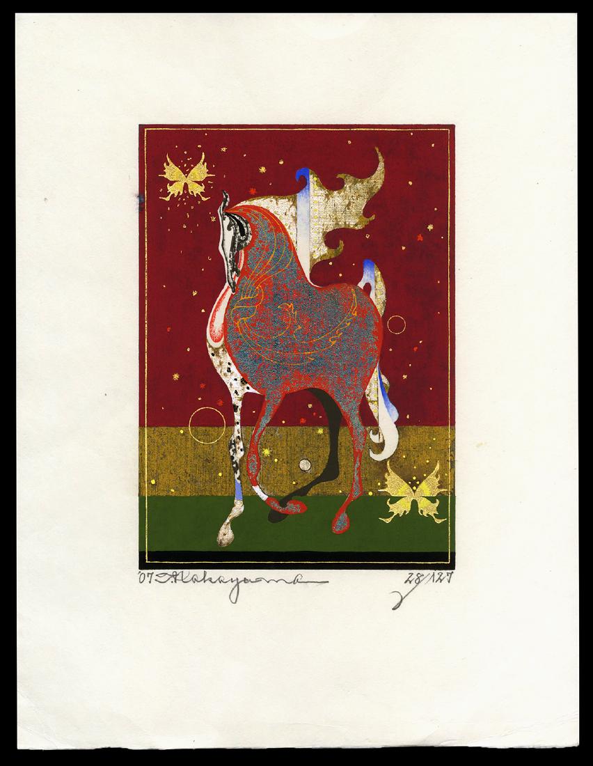 Tadashi Nakayama - Japanese Woodblock Print: Artist: Nakayama, Tadashi, 1927-2014 Title: Crimson Ema Edition: 28/127 Date: 2007 Medium: woodblock Dimensions: 8 3/4 x 6 1/4 inches Illustrated: Nakaya