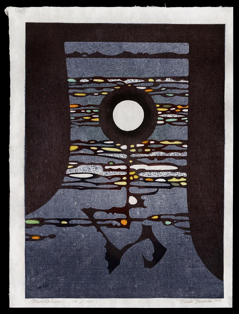 Toshi Yoshida - Japanese Woodblock Print: Artist: Yoshida, Toshi, 1911-1995 Title: Meditation Edition: 34/100 Date: 1966 Medium: woodblock Dimensions: 19 5/8 x 14 inches Notes: Pencil signed