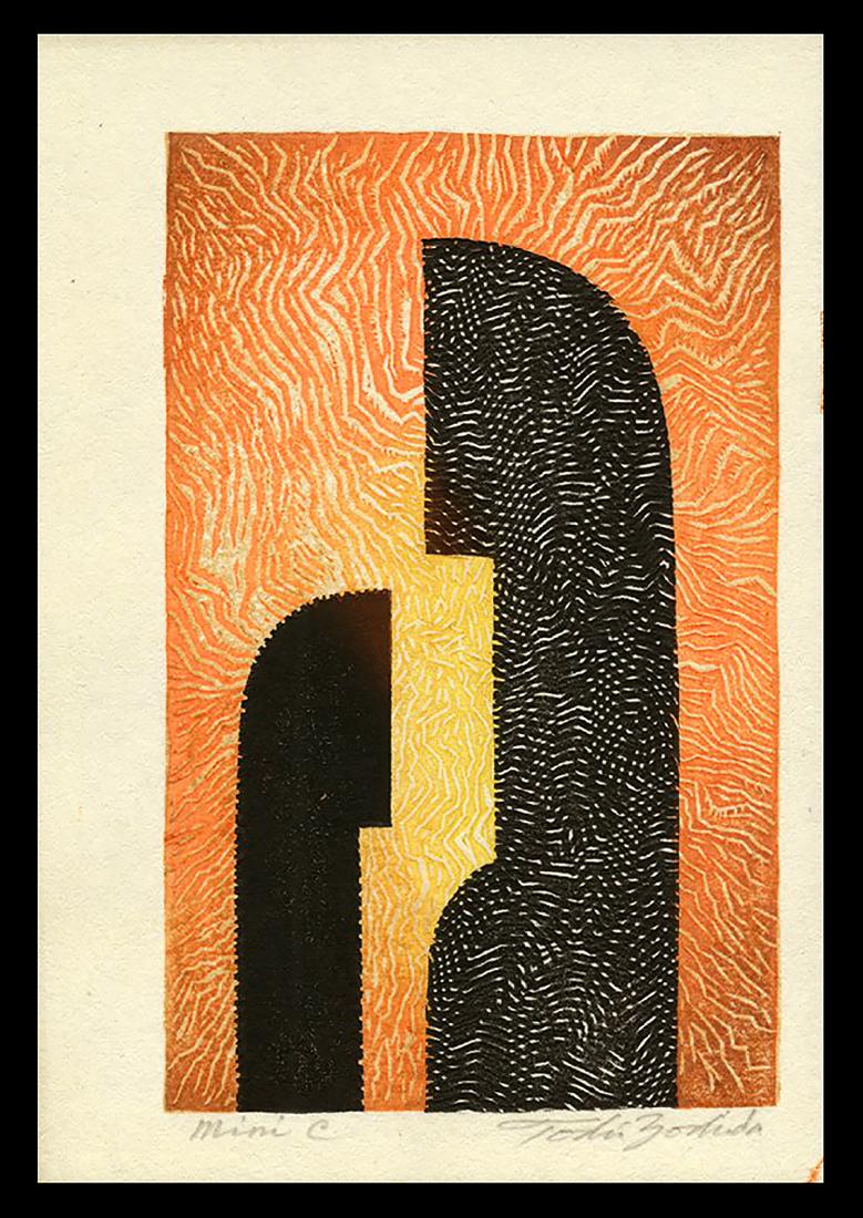 Toshi Yoshida - Japanese Woodblock Print: Artist: Yoshida, Toshi, 1911-1995 Title: Mini C Date: 1968 Medium: woodblock Dimensions: 5 3/4 x 3 3/8 inches Notes: Pencil signed