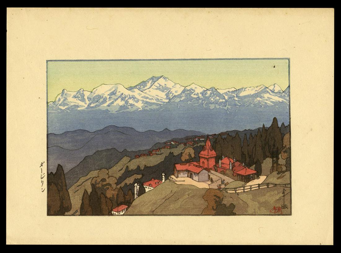 Hiroshi Yoshida - Japanese Woodblock Print: Artist: Yoshida, Hiroshi, 1876-1950 Title: Morning in Darjeeling Series: India and Southeast Asia Date: 1932 Medium: woodblock Dimensions: 4 1/4 x 6 3/4 inches