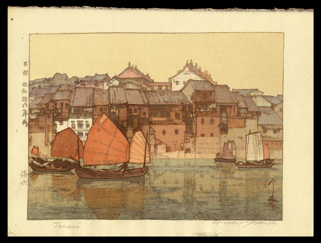 Hiroshi Yoshida - Japanese Woodblock Print: Artist: Yoshida, Hiroshi, 1876-1950 Title: Tansui Date: 1941 Medium: woodblock Dimensions: 6 1/2 x 8 3/4 inches Illustrated: Abe, pl. 244 Notes: Pencil a