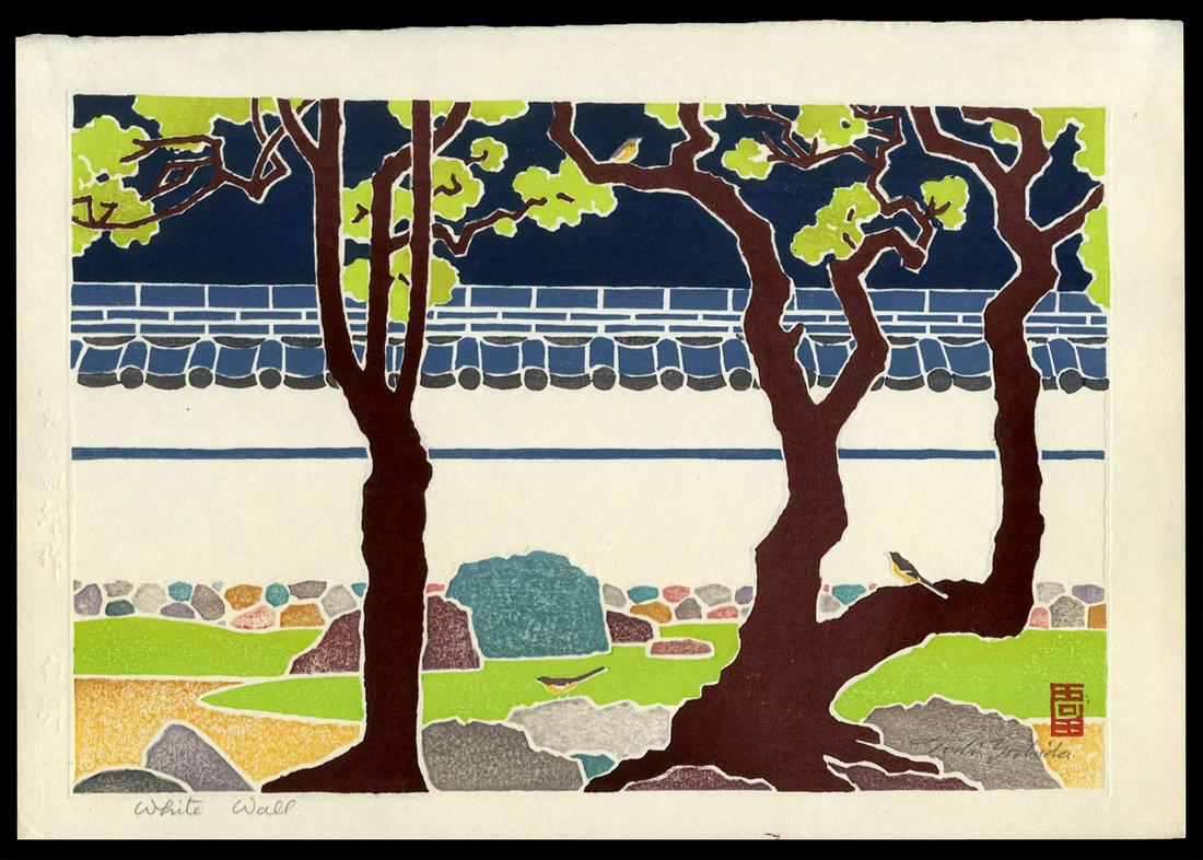 Toshi Yoshida - Japanese Woodblock Print: Artist: Yoshida, Toshi, 1911-1995 Title: White Wall Series: White Line Garden Date: 1963 Medium: woodblock Dimensions: 8 x 12 1/4 inches Notes: Pencil si