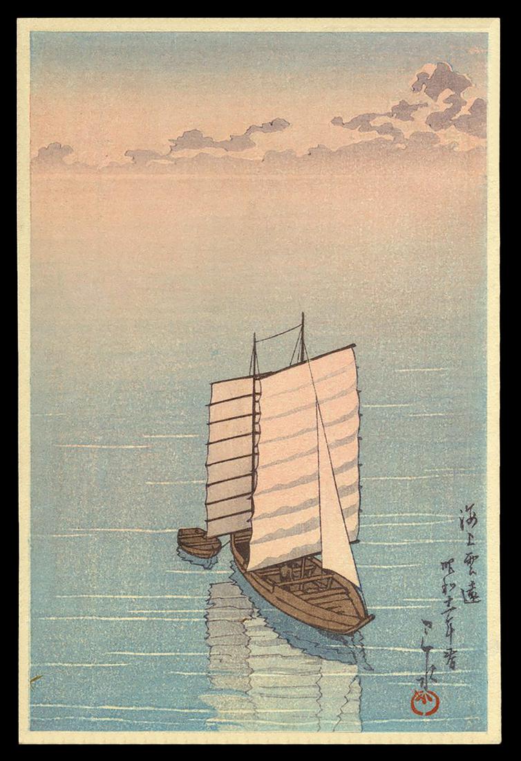 Kawase Hasui - Japanese Print: Artist: Hasui, Kawase, 1883-1957 Title: Distant Clouds Date: undated Medium: woodblock Dimensions: 7 x 4 5/8 inches Notes: Published by The S. Watanabe Color Print Co.;