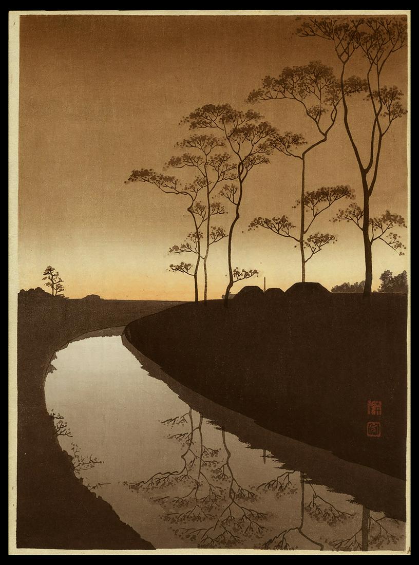 Shoda Koho - Japanese Print: Artist: Koho, Shoda, 1871-1946 Title: A Country Scene Date: early 20th century Medium: woodblock Dimensions: 10 x 7 3/8 inches Notes: Published by Hasegawa