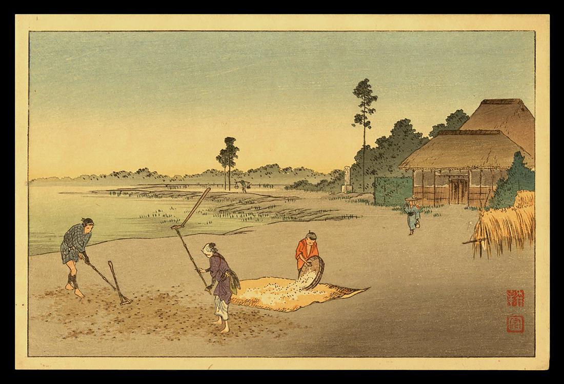 Shoda Koho - Japanese Print: Artist: Koho, Shoda, 1871-1946 Title: Harvest Date: c. 1930s Medium: woodblock Dimensions: 5 1/8 x 7 7/8 inches Notes: Published by Nishinomiya