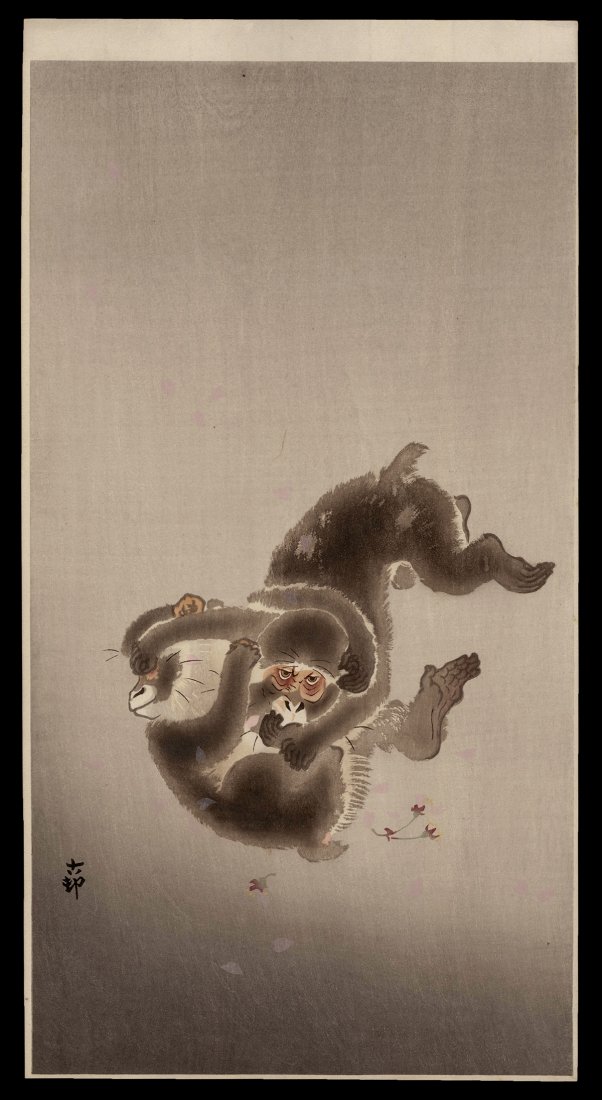 Ohara Koson - Japanese Print: Artist: Koson, Ohara, 1877-1945 Title: Playing Monkeys Date: c. 1910 Medium: woodblock Dimensions: 13 7/8 x 7 1/2 inches Illustrated: CCC, pl. K41.17 Notes:<