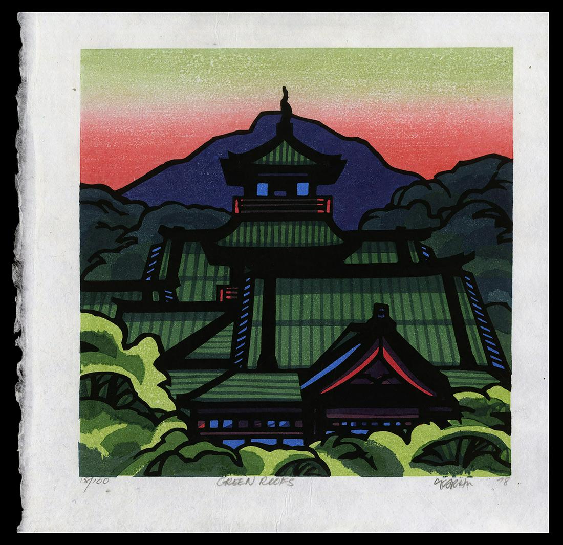 Karhu Woodblock Print - Green Roofs, 1978: Artist: Karhu, Clifton, 1927-2007 Title: Green Roofs Edition: 18/100 Date: 1978 Medium: woodblock Dimensions: 9 7/8 x 9 7/8 inches