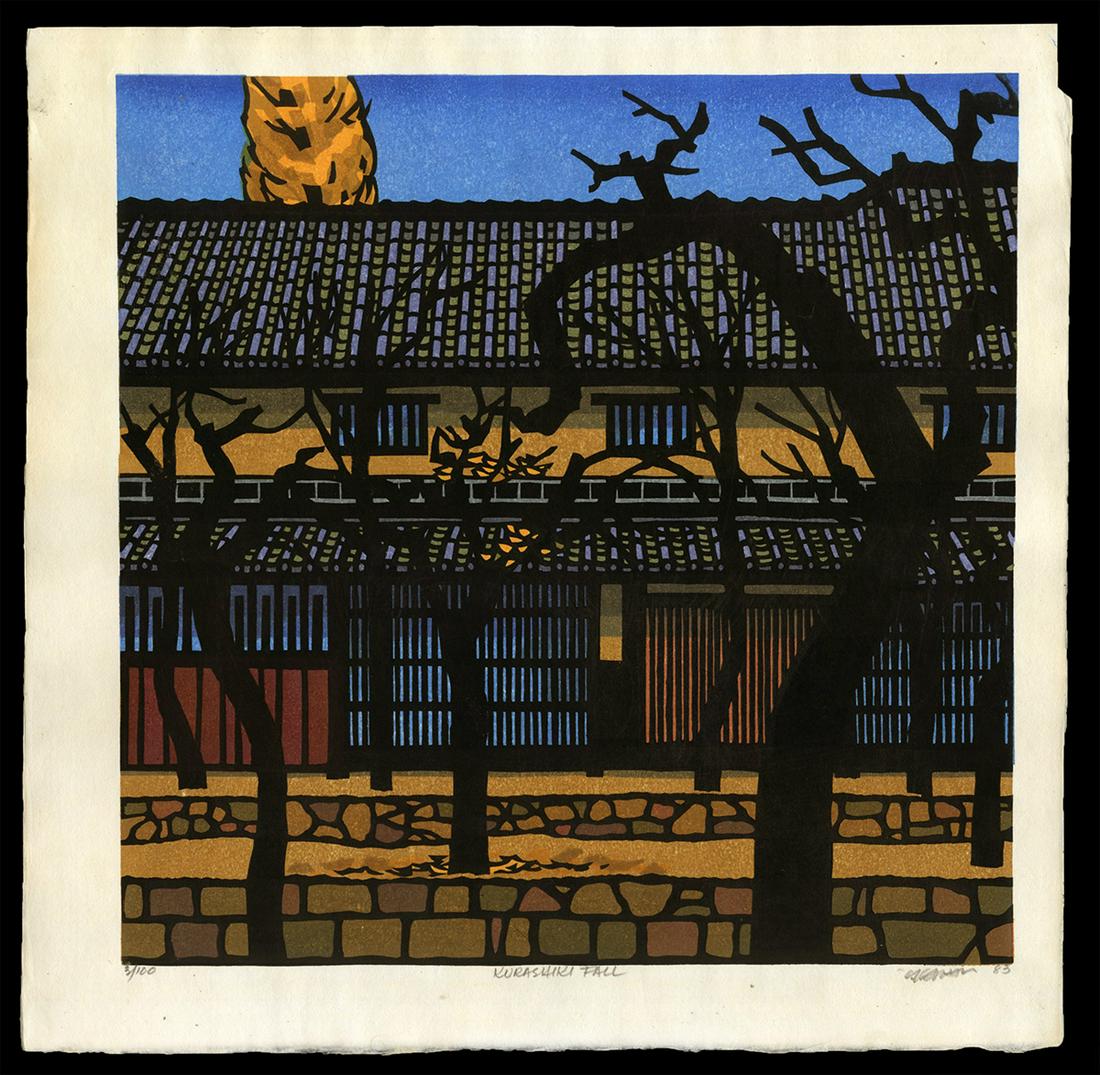 Karhu Woodblock - Kurasaki Fall. 3/100, 1983: Artist: Karhu, Clifton, 1927-2007 Title: Kurashiki Fall Edition: 3/100 Date: 1983 Medium: woodblock Dimensions: 15 7/8 x 15 7/8 inches