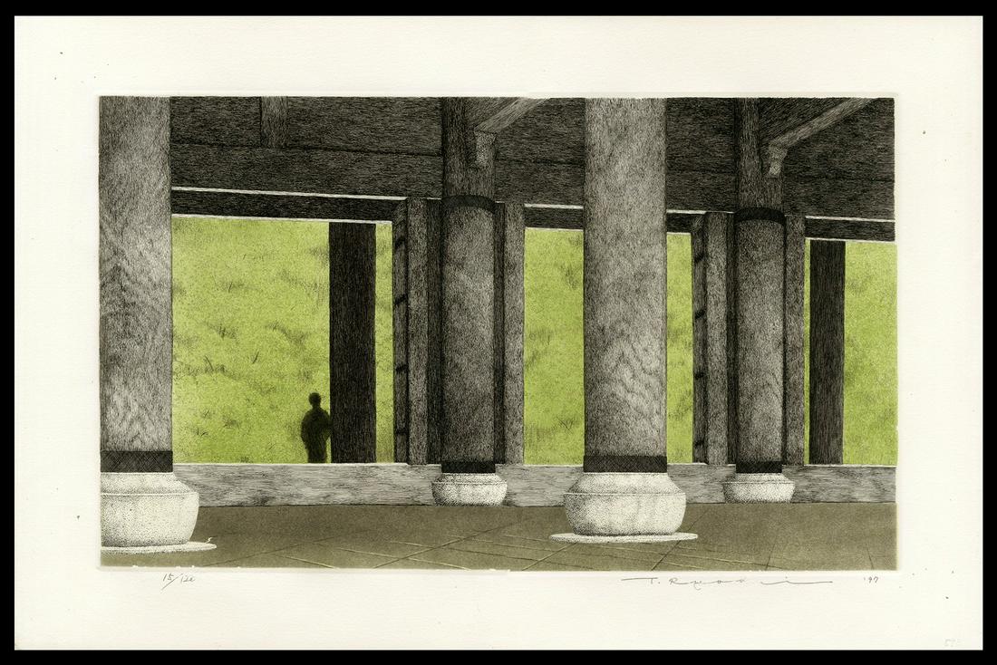 T. Ryohei Japanese Print -Nanzenji Gate, 1997: Artist: Tanaka, Ryohei, 1933-2019 Title: Temple Gate (Nanzenji-Temple) Edition: 15/120 Date: 1997 Medium: etching and aquatint Dimensions: 10 1/2 x 18 inches