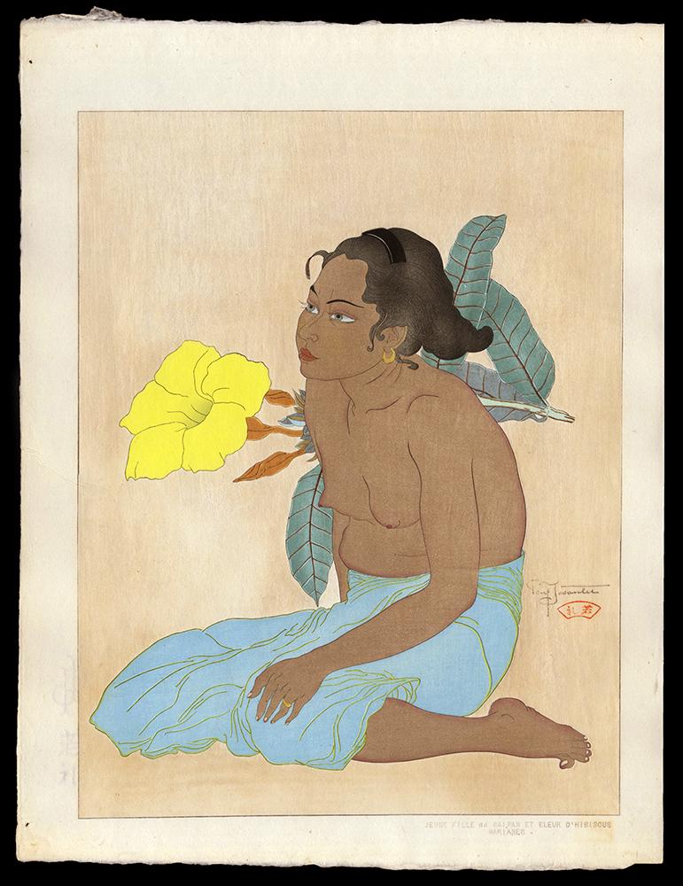 Paul Jacoulet Woodblock - Jeune Fille De Saipan: Artist: Jacoulet, Paul, 1902-1960 Title: Jeune Fille De Saipan Et Fleurs D 'Hibiscus. Marianes Edition: 154/350 Date: 1934 Medium: woodblock Dimensions: 15 1/2 x 11 5/8