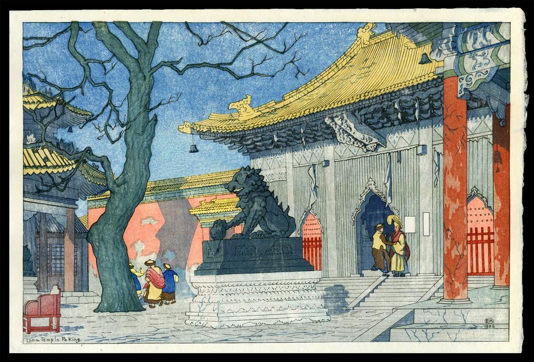 Elizabeth Keith Woodblock - Lama Temple, Peking: Artist: Keith, Elizabeth, 1887-1956 Title: Lama Temple, Peking Date: 1922 Medium: woodblock Dimensions: 9 3/8 x 14 1/4 inches Illustrated: Keith, pl. 5 Notes