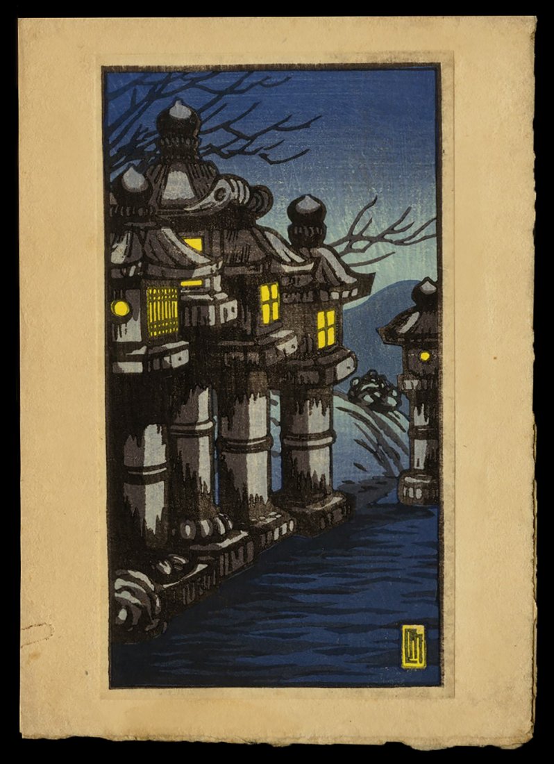 Lilian Miller Woodblock - Lanterns at Night: Artist: Miller, Lilian May, 1895-1943 Title: Lanterns at Night Date: undated Medium: woodblock Dimensions: 7 1/4 x 3 3/4 inches Illustrated: Miller, fig. 91
