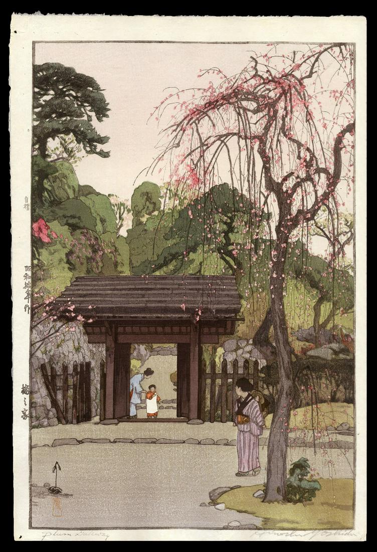 Hiroshi Yoshida Woodblock - Plum Gateway: Artist: Yoshida, Hiroshi, 1876-1950 Title: Plum Gateway Date: 1935 Medium: woodblock Dimensions: 14 3/4 x 9 3/4 inches Illustrated: Abe, pl. 205 Notes: P