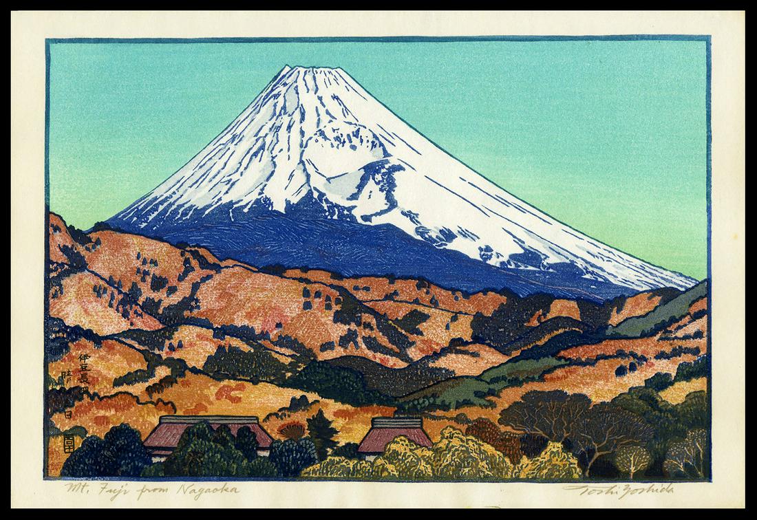 Toshi Yoshida Woodblock - Mt. Fuji from Nagaoka: Artist: Yoshida, Toshi, 1911-1995 Title: Mt. Fuji from Nagaoka Date: 1962 Medium: woodblock Dimensions: 8 x 12 1/4 inches Notes: Pencil signed