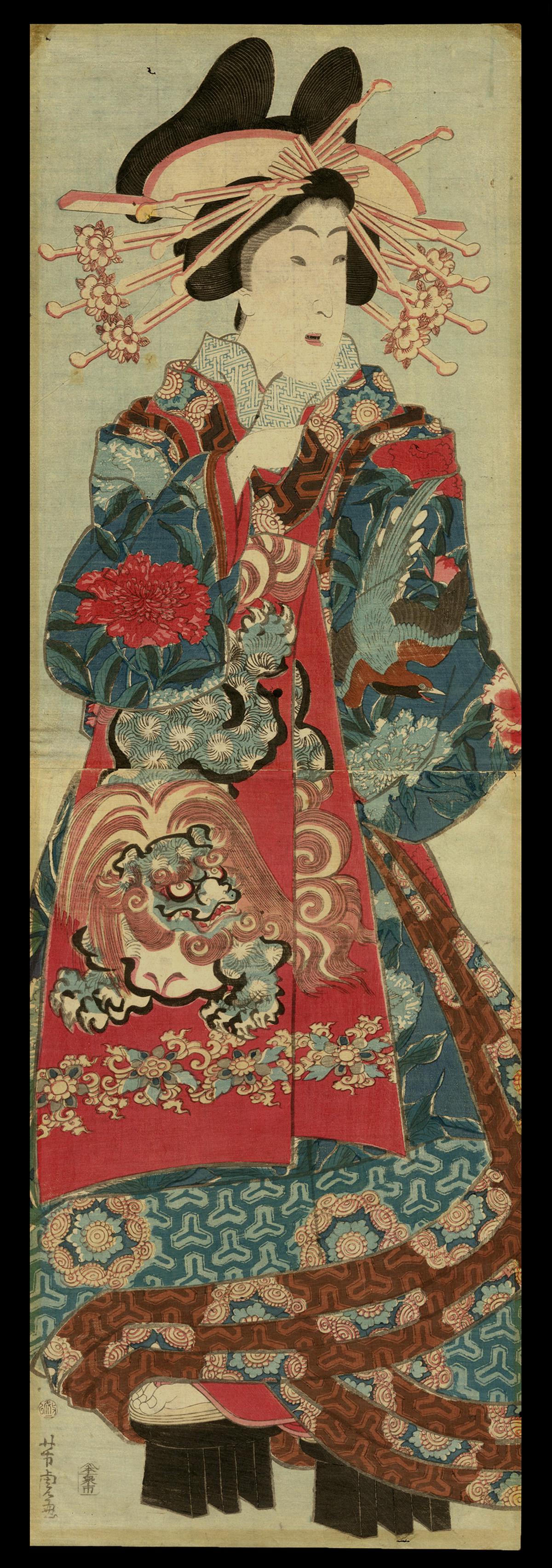 Utagawa Yoshitora Woodblock - Courtesan: Artist: Yoshitora, Utagawa, fl. 1850-1880 Title: Courtesan Date: c. 1880 Medium: woodblock Dimensions: 27 7/8 x 8 5/8 inches Notes: Dimensions shown are for vertical di