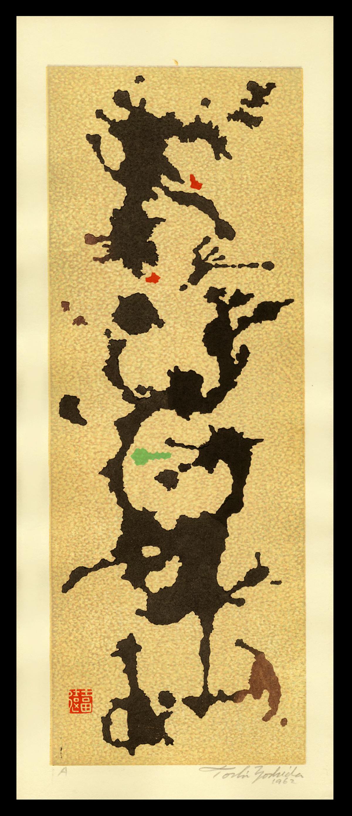 Toshi Yoshida Woodblock - A: Artist: Yoshida, Toshi, 1911-1995 Title: A Date: 1962 Medium: woodblock Dimensions: 12 7/8 x 4 1/2 inches Notes: Pencil signed