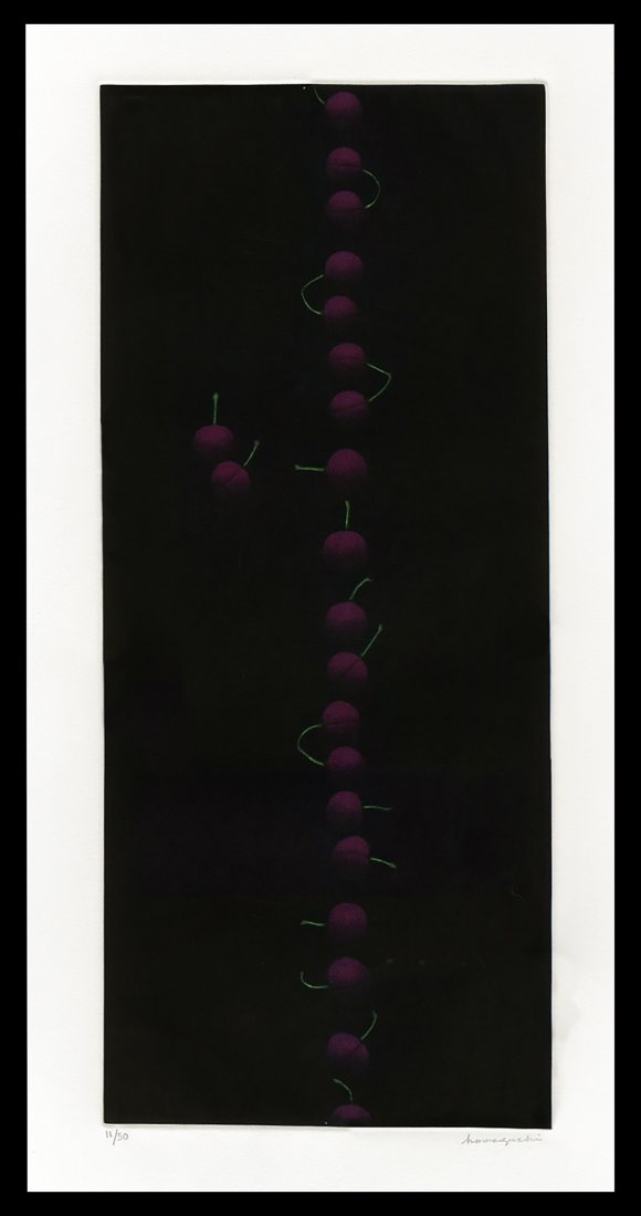Yozo Hamaguchi Mezzotint - Magenta Cherries: Artist: Hamaguchi, Yozo, 1909-2000 Title: Magenta Cherries Edition: 11/50 Date: 1988-91 Medium: mezzotint Dimensions: 21 1/2 x 9 3/8 inches Illustrated: