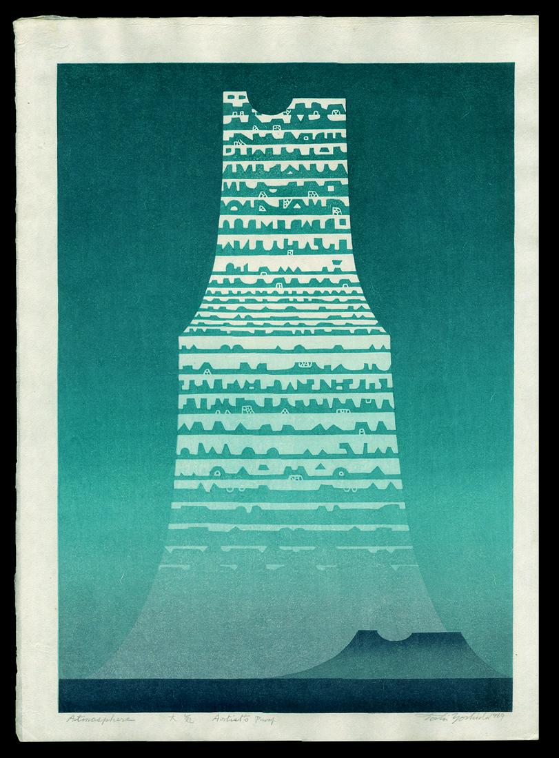 Toshi Yoshida Woodblock - Atmosphere: Artist: Yoshida, Toshi, 1911-1995 Title: Atmosphere Edition: AP Date: 1969 Medium: woodblock Dimensions: 22 1/3 x 15 5/8 inches Notes: Pencil signature