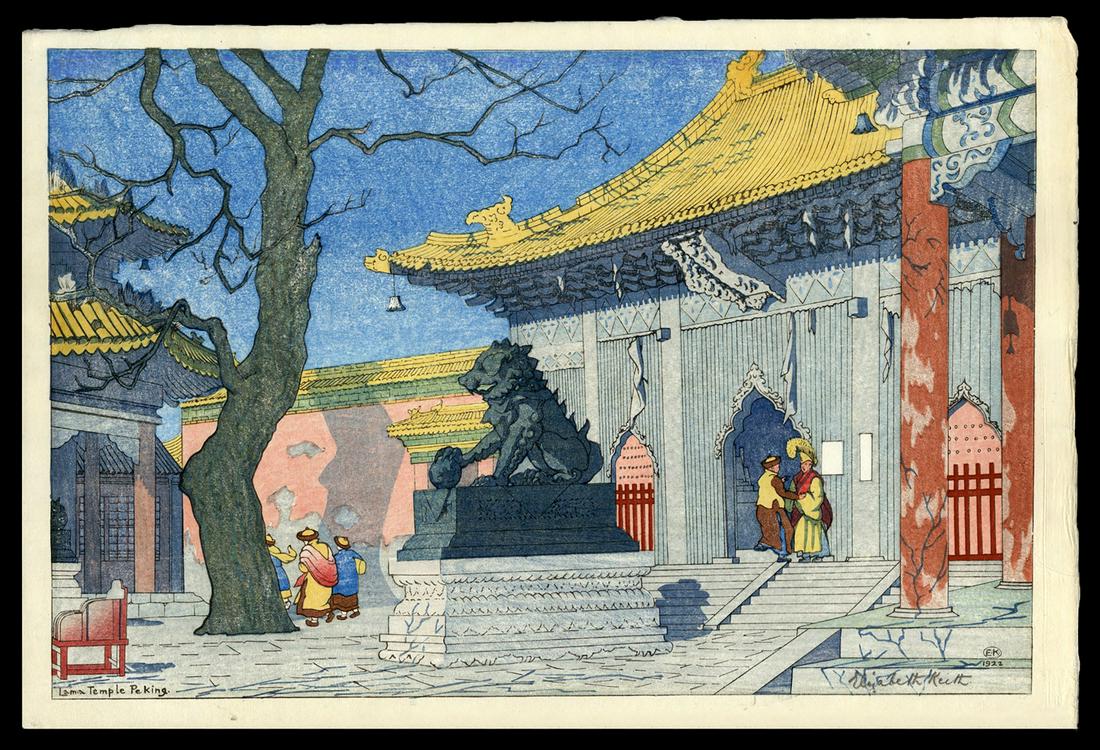 Elizabeth Keith Woodblock - Lama Temple, Peking: Artist: Keith, Elizabeth, 1887-1956 Title: Lama Temple, Peking Date: 1922 Medium: woodblock Image Size: 9 1/2 x 14 1/8 inches Illustrated: Keith, pl. 5 Notes