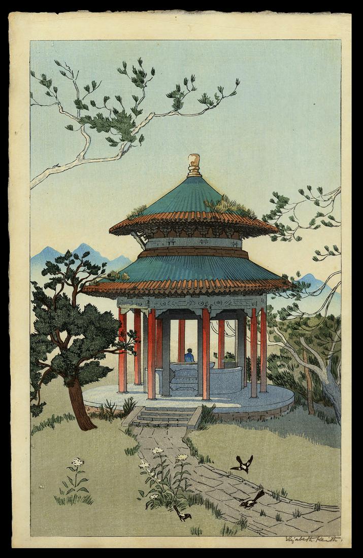 Elizabeth Keith Woodblock - Little Pavilion Peking: Artist: Keith, Elizabeth, 1887-1956 Title: Little Pavilion Peking Date: 1935 Medium: woodblock Image Size: 13 3/8 x 8 3/8 inches Illustrated: Keith, pl. 34 N