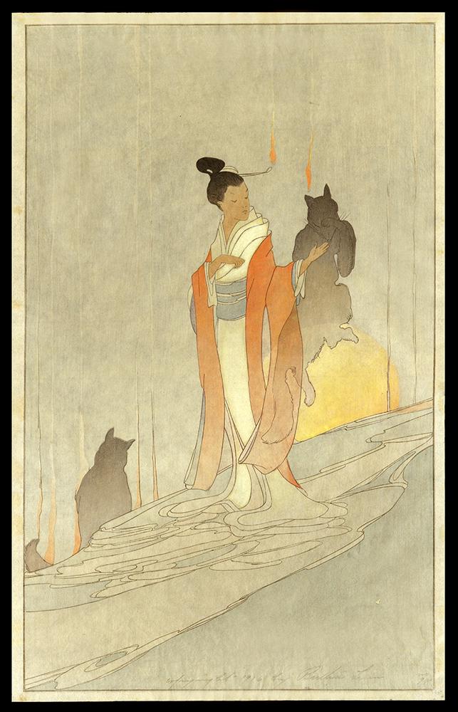 Bertha Lum Woodblock - The Fox Woman: Artist: Lum, Bertha, 1869-1954 Title: The Fox Woman Date: 1916 Medium: woodblock Image Size: 16 1/2 x 10 inches Illustrated: Lum, pl. 38 Notes: Pencil si