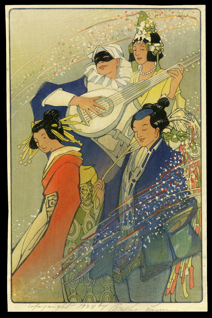 Bertha Lum Woodblock - Costume Ball: Artist: Lum, Bertha, 1869-1954 Title: Costume Ball Date: 1924 Medium: woodblock Image Size: 14 1/2 x 9 1/2 inches Illustrated: Lum, pl. 73 Notes: Pencil