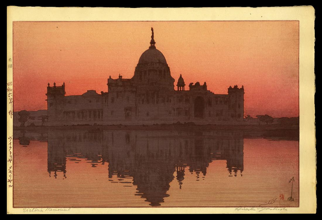 Hiroshi Yoshida Woodblock - Victoria Memorial: Artist: Yoshida, Hiroshi, 1876-1950 Title: Victoria Memorial Series: India and Southeast Asia Date: 1931 Medium: woodblock Image Size: 9 5/8 x 14 3/4 inches