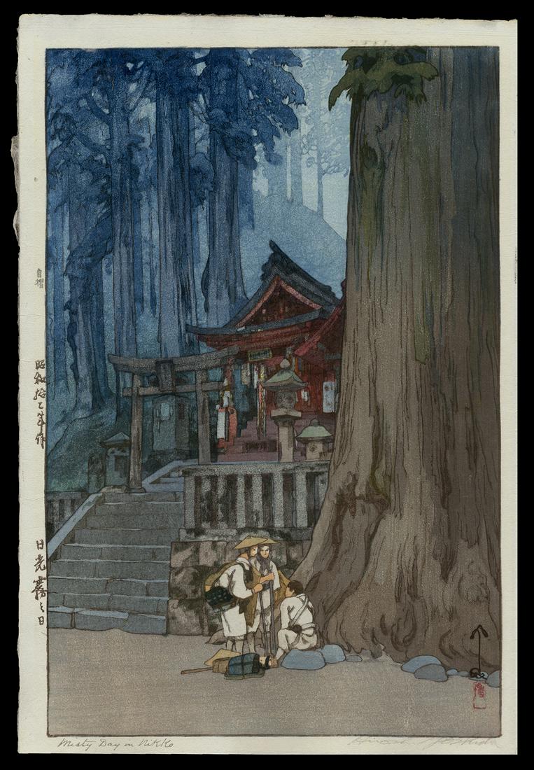 Hiroshi Yoshida Woodblock - Misty Day at Nikko: Artist: Yoshida, Hiroshi, 1876-1950 Title: Misty Day at Nikko Date: 1937 Medium: woodblock Image Size: 14 3/4 x 9 3/4 inches Illustrated: Abe, pl. 222 Notes: