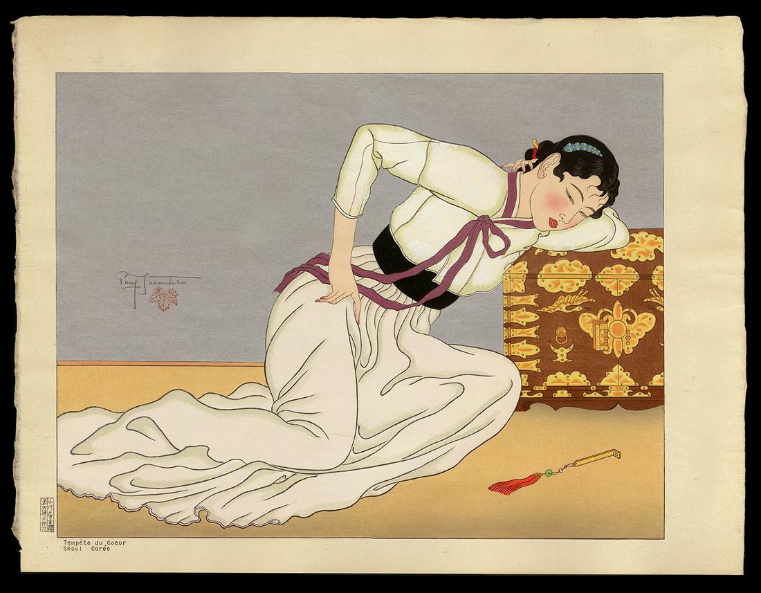 Jacoulet Woodblock - Tempete du Coeur, Seoul Coree: Artist: Jacoulet, Paul, 1902-1960 Title: Tempete du Coeur, Seoul Coree Edition: 20/350 Date: 1948 Medium: woodblock Dimensions: 11 5/8 x 15 3/8 inches Illust